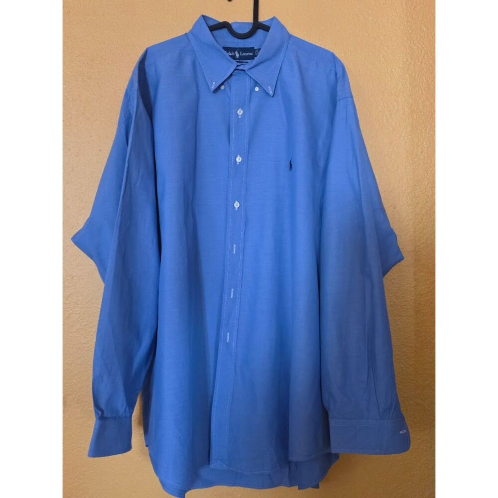 Polo Ralph Lauren Yarmouth Mens 17.5-34 35 Blue Long Sleeve Pinpoint Oxford